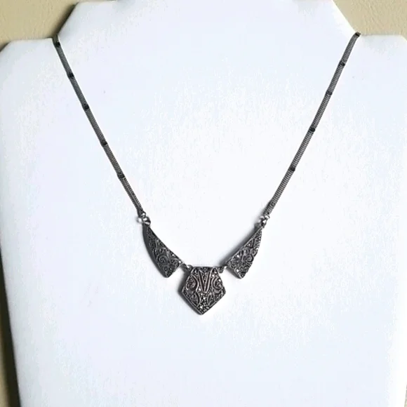 Vintage Art Deco 1920s Marcasite Sterling Silver Pendant Necklace - Picture 16 of 16